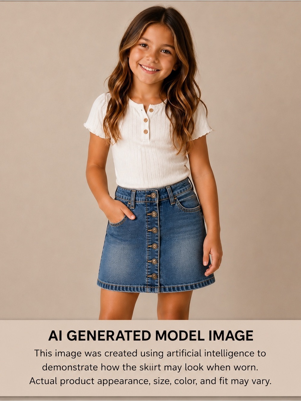 Cat & Jack Girls Size M 7-8 Stretch Blue Denim Jean Skirt Snap Front Detail